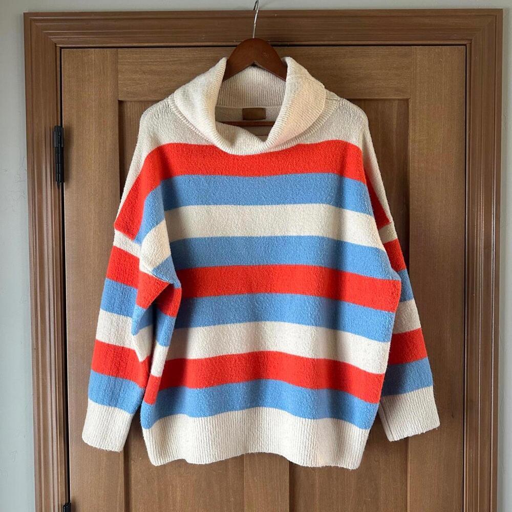 POL Striped Cowl Neck Pullover Knit Sweater Women’s size Medium Oversized